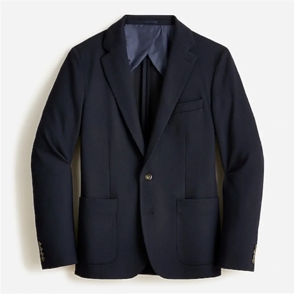 J. Crew Mens Slim-fit Knit Suit Jacket Wool-Cotton Blend Navy Blue Size Medium